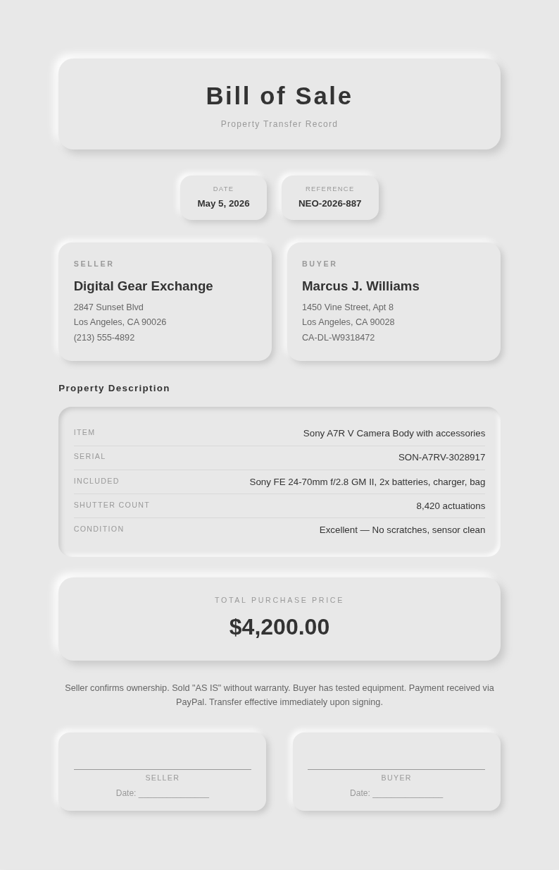 Neomorphism Bill Of Sale